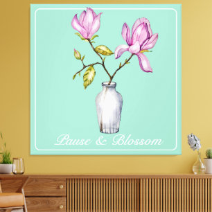 Impressão Em Tela Elegante Magnólia Rosa Aquarela
