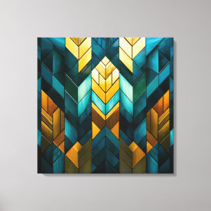Impressão Em Tela Elegante Moderno Abstrato Dourado Verde-Geométrico
