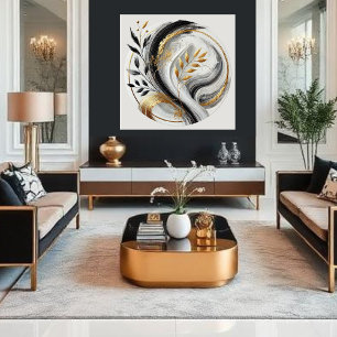 Impressão Em Tela Elegante Moderno Abstrato-Preto Branco e Dourado-