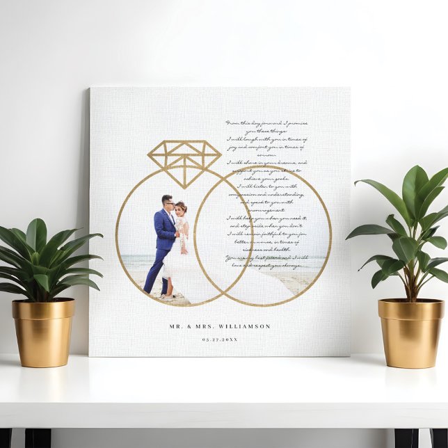 Impressão Em Tela Elegante Nuptura Vows Dourado Diamond Rings Foto (Elegant Wedding Vows Gold Diamond Rings Photo Canvas Print)