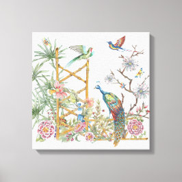 Impressão Em Tela Elegante Peacock Oriental Flower Chinoiserie