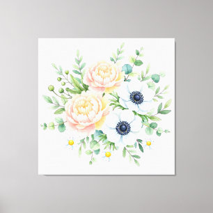 Impressão Em Tela Elegante peônia em aquarela e floral de anemona br