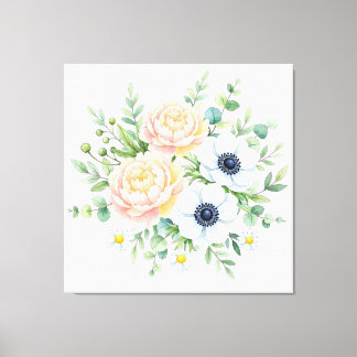 Impressão Em Tela Elegante peônia em aquarela e floral de anemona br