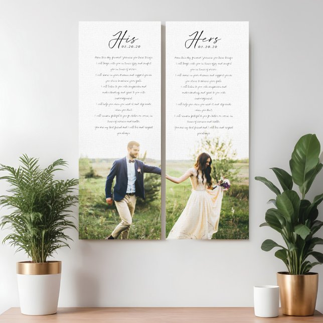 Impressão Em Tela Elegante Seu Casamento Vota Foto Mínima (Elegant His & Hers Wedding Vows Minimal Photo Canvas Print)