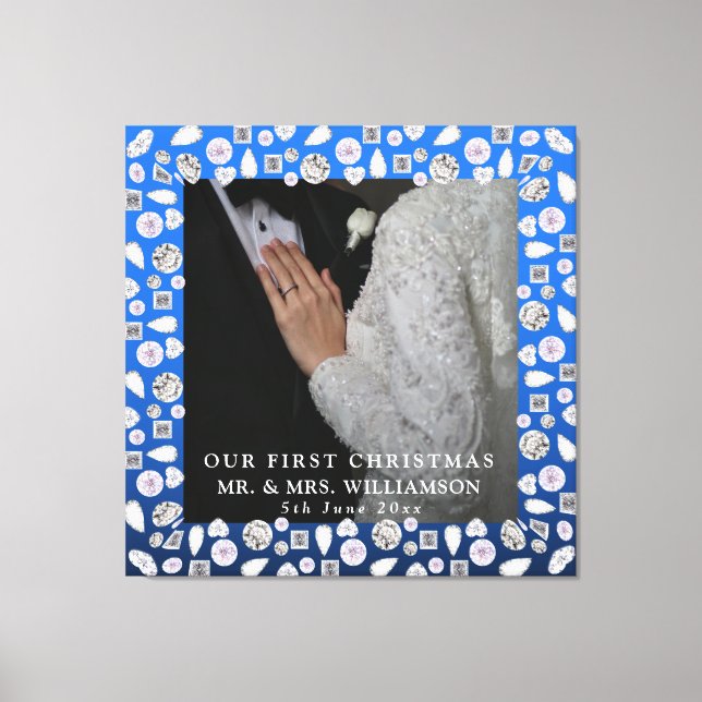 Impressão Em Tela Elegante Silver Blue Heart Diamond Primeiro Natal (Frente)