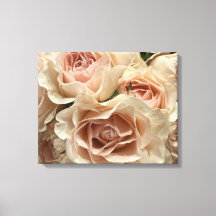 Elegante tela de parede com rosas cor de pêssego e