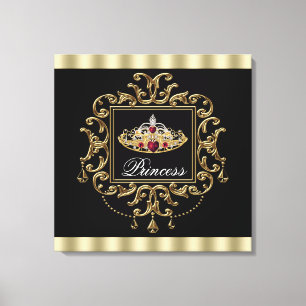 Impressão Em Tela Elegante Tiara Real Vermelha Preta e Dourada Princ