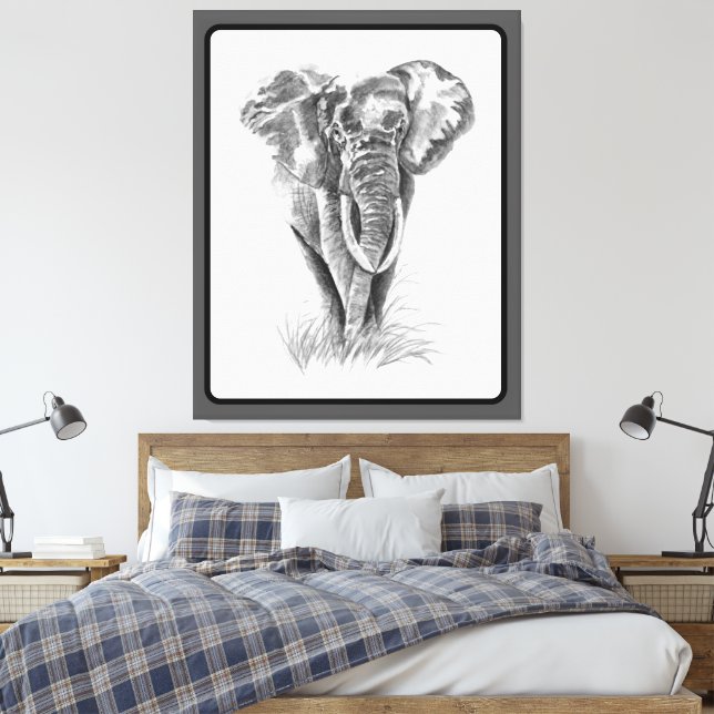 Impressão Em Tela Elephant Animal Watercolor Painting Wildlife Art (Insitu(Quarto))