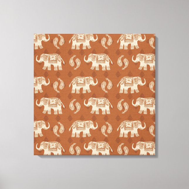 Impressão Em Tela Elephant Orange Caravan Patterno (Frente)