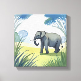 Impressão Em Tela Elephant Safari | Lindo Natureza Aquarela 