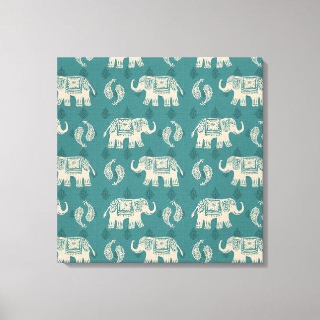 Impressão Em Tela Elephant Teal Caravan Pattern (Frente)