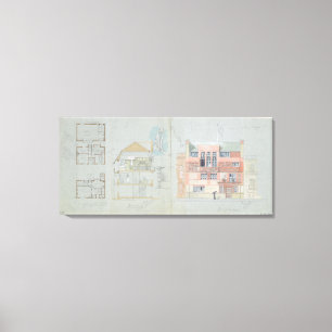 Impressão Em Tela Elevação dianteira e seção para a casa e o est