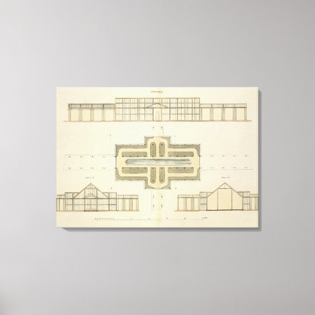 Impressão Em Tela Elevações e plano terrestre de uma estufa, de " (Frente)