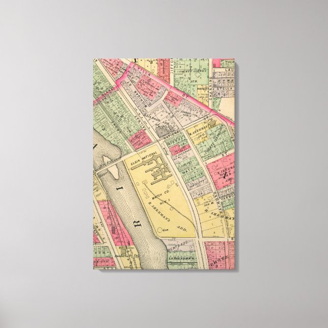 Impressão Em Tela Elgin Illinois 1871 - Map Elgin Watch Fatory (Frente)