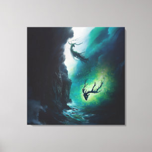 Impressão Em Tela Elk Antlers Magical Witchy Green Portal Art