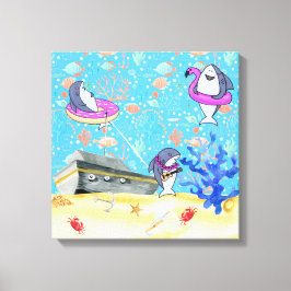 Impressão Em Tela Em Águas Profundas Festas de Tubarões do Mar