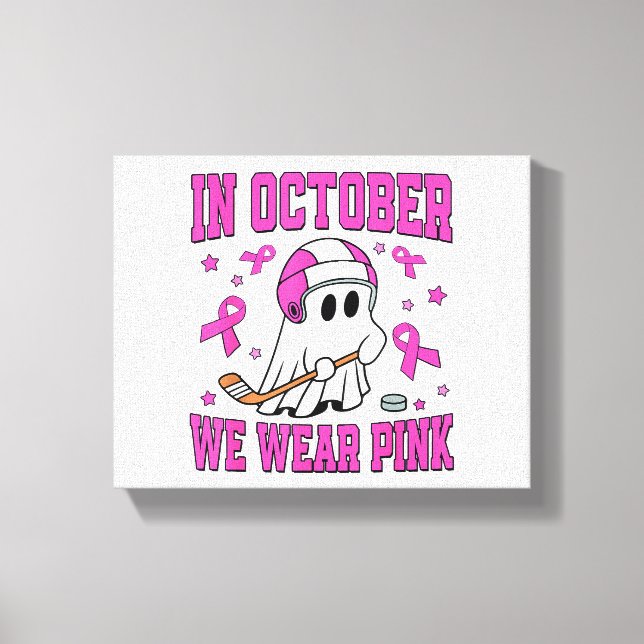 Impressão Em Tela Em outubro, Vestimos Hockey com Brincadeira Rosa (Frente)