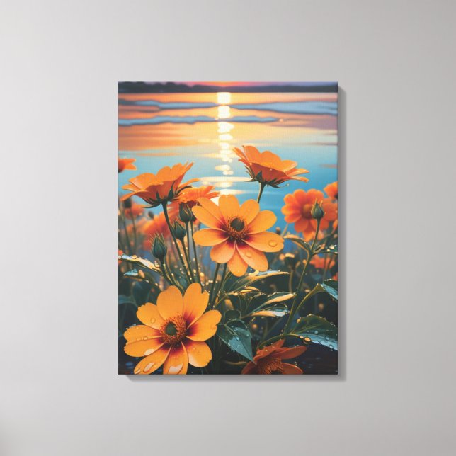 Impressão Em Tela Ember Glow: Dahlias ao pôr do sol (Frente)