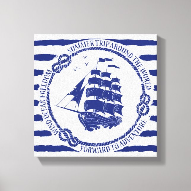 Impressão Em Tela Emblema náutico com navio à vela (Frente)