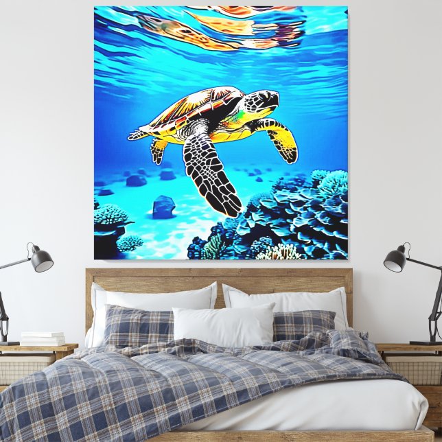 Impressão Em Tela Embraço do Oceano: Viagem da Tartaruga do Mar (Insitu(Quarto))