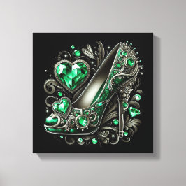 Impressão Em Tela Emerald Green Stiletto High Heels com Corações