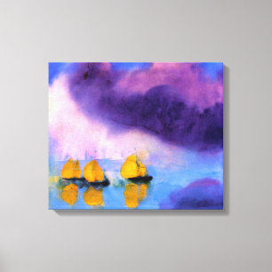 Impressão Em Tela Emil Nolde - Mar com Nuvens Roxas e Barcos à Vela