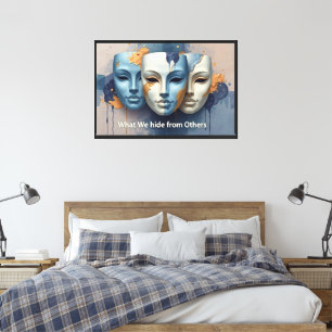 Impressão Em Tela Emoções Ocultas - Máscara Surrealista Contemporâne