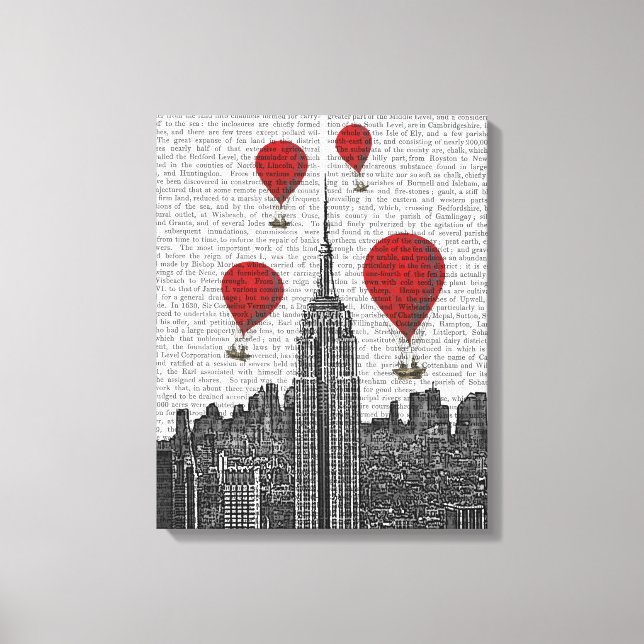 Impressão Em Tela Empire State Building e Red Hot Air Balloons (Frente)