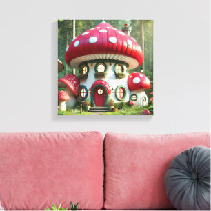 Impressão Em Tela Encantando a Casa de Cogumelos - Conto de Cogumelo
