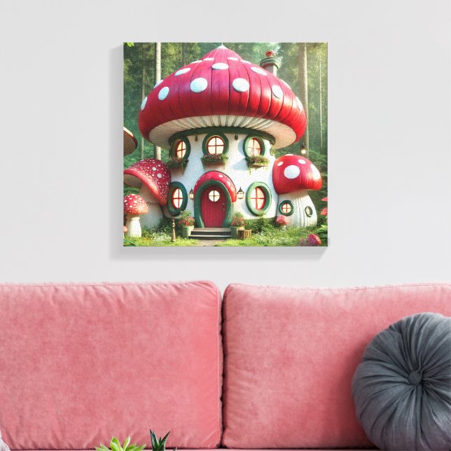 Impressão Em Tela Encantando a Casa de Cogumelos - Conto de Cogumelo (Insitu(Sala de estar))