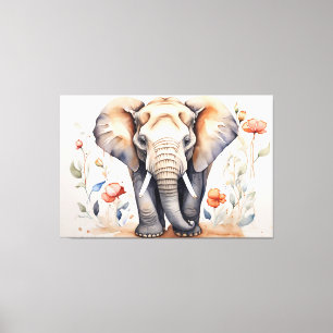 Impressão Em Tela Encharcando Elephant & Blooms Watercolor Painting