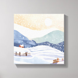 Impressão Em Tela Encosta Nevada | Inverno em Aquarela