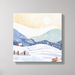 Impressão Em Tela Encosta Nevada | Inverno em Aquarela