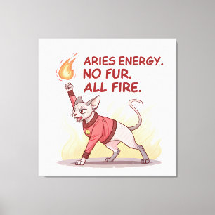 Impressão Em Tela Energia de Áries Gato Sphynx Sem Pelo Toda Fogo Ar