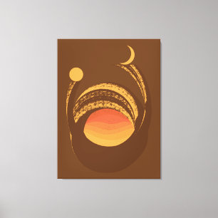 Impressão Em Tela Energia Quente Sol e Lua Dualidade Abstrato