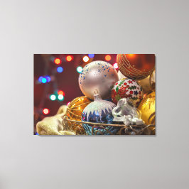 Impressão Em Tela Enfeites Coloridos de Natal em Cesta
