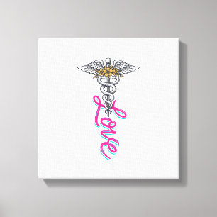 Impressão Em Tela Enfermeira Amor Caduceu Floral Médico Design Verti