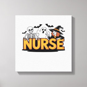 Impressão Em Tela Enfermeira - Halloween - com fantasma, bruxa e esq