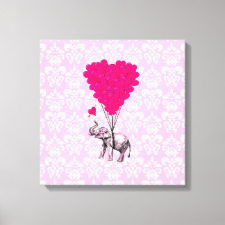 Impressão Em Tela Engraçado elefante fofo e damasco rosa