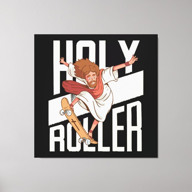 Impressão Em Tela Engraçado Jesus de Patins Holy Roller (Frente)