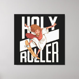 Impressão Em Tela Engraçado Roller Skateboard Jesus