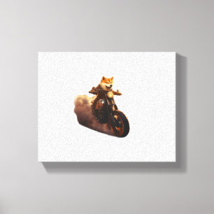 Impressão Em Tela Engraçado, Shiba Inu, Motocicleta, Cachorro, Fanto