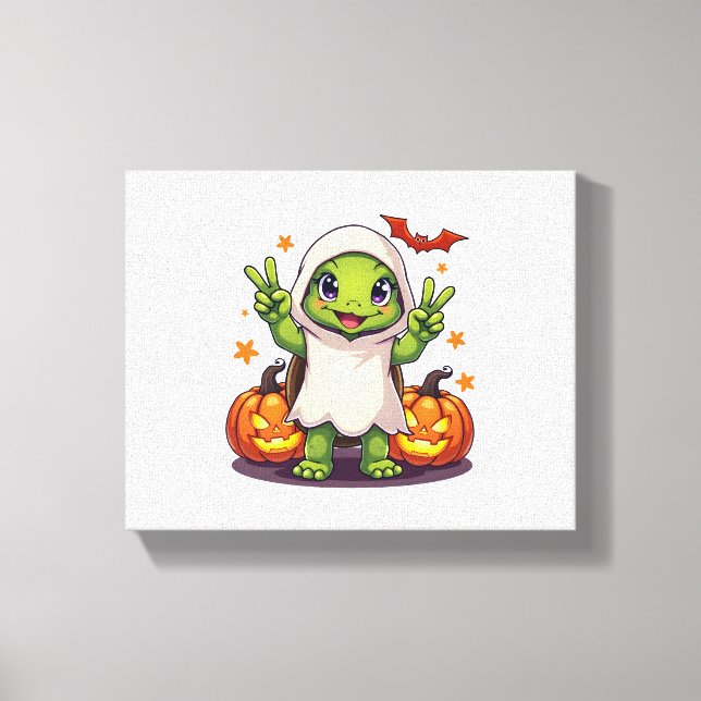 Impressão Em Tela Engraçado Turtle Fantasma Pumpkin Boo Halloween Cr (Frente)