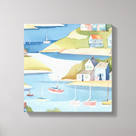 Impressão Em Tela Enseada de Barcos | Pintura Moderna em Aquarela