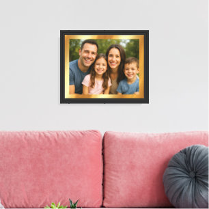 Impressão Em Tela Envie Sua Foto em Fundo Dourado com Moldura Preta