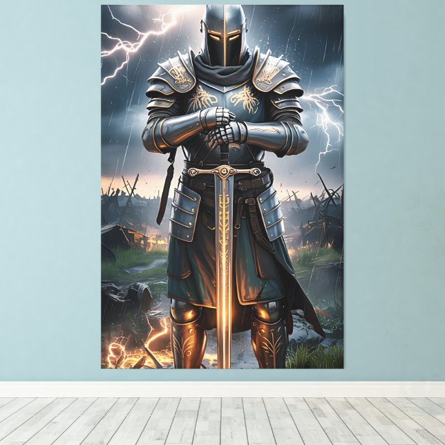 Impressão Em Tela Epic Knight Warrior Digital Poster Medieval Fantas (Insitu(piso de madeira))
