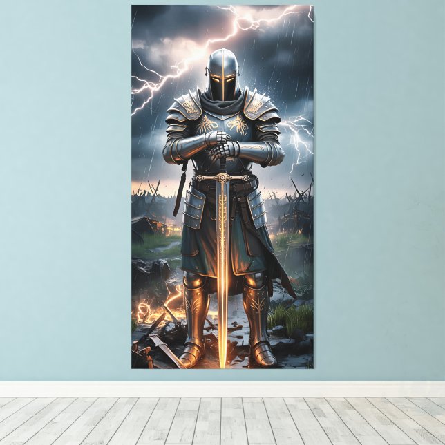 Impressão Em Tela Epic Knight Warrior Digital Poster Medieval Fantas (Insitu(piso de madeira))