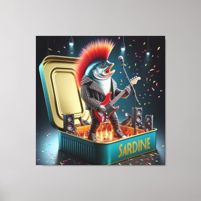 Impressão Em Tela  Epic Sardine Punk Rebel Guitar Ocean Legend (Frente)