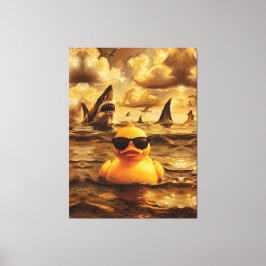 Impressão Em Tela Epic Shark Attack with Brave Rubber Duck