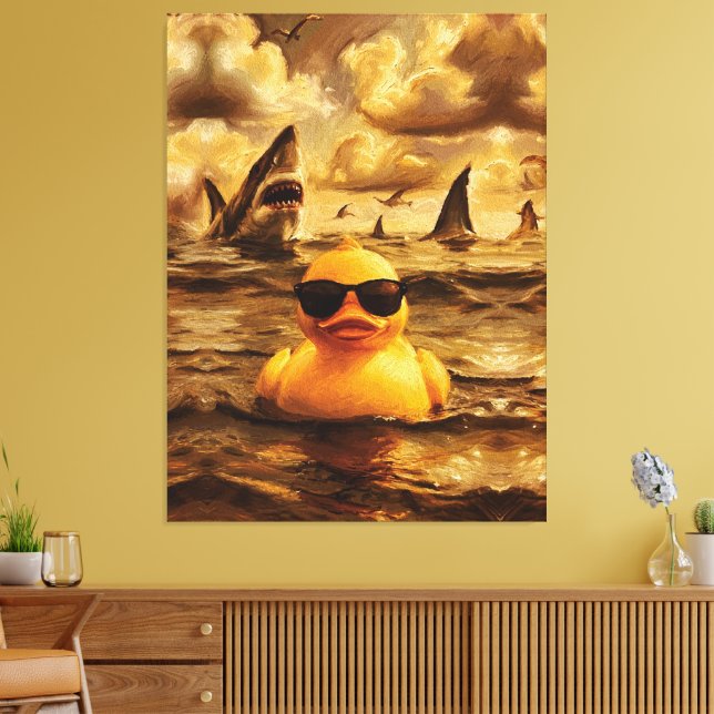 Impressão Em Tela Epic Shark Attack with Brave Rubber Duck (Insitu(Sala de estar))